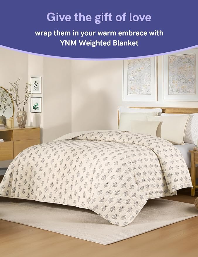 YnM King Size Linen Weighted Blanket for Adults (88x104 Inches, 30 Pounds, Damask), Exclusive Smallest Compartments, Heavy Bed Blanket for Two Persons of 140~240lbs on Queen or King Bed