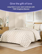 YnM 25lbs Weighted Blanket for Adults, Linen Heavy Bed Throw Blanket with Cooling Glass Beads for All Season Use, Ideal for ~240lbs (60x80 Inches, Queen, Damask)