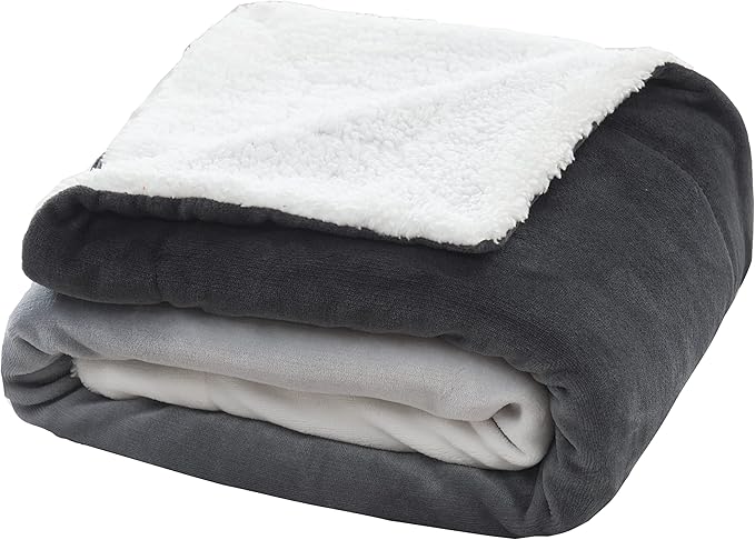 Elegant Comfort Throw Blanket, Reversible Sherpa Flannel, Ultra-Soft, Fuzzy, Cozy and Plush- All Season Lightweight Decorative Throw, 50 x 60 inches, Ombre Design Sherpa Throw, Gray