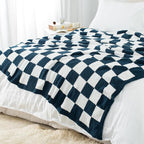 Carriediosa Checkered Throw Blanket 60" X 80" Twin, 400GSM Ultra Soft Microfiber Fuzzy Fluffy Reversible Cute Preppy Knitted Blankets Cozy Plush Fall Throws for Couch, Bed, Sofa, Navy Blue