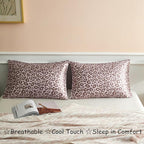 Satin Pillowcase for Hair and Skin, Soft and Cooling Similar to Silk Pillow Cases 2 Pack with Envelope Closure Standard Size Satin Pillow Covers, Gift for Women(20"x26", Leopard, Pink)