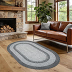 5x8 Oval Living Room Area Rug Washable Modern Border Bedroom Bedside Area Rugs Non Slip Low Pile Dining Room Oval Throw Carpet Contemporary Rugs for Living Room Kitchen Nursery, Grey