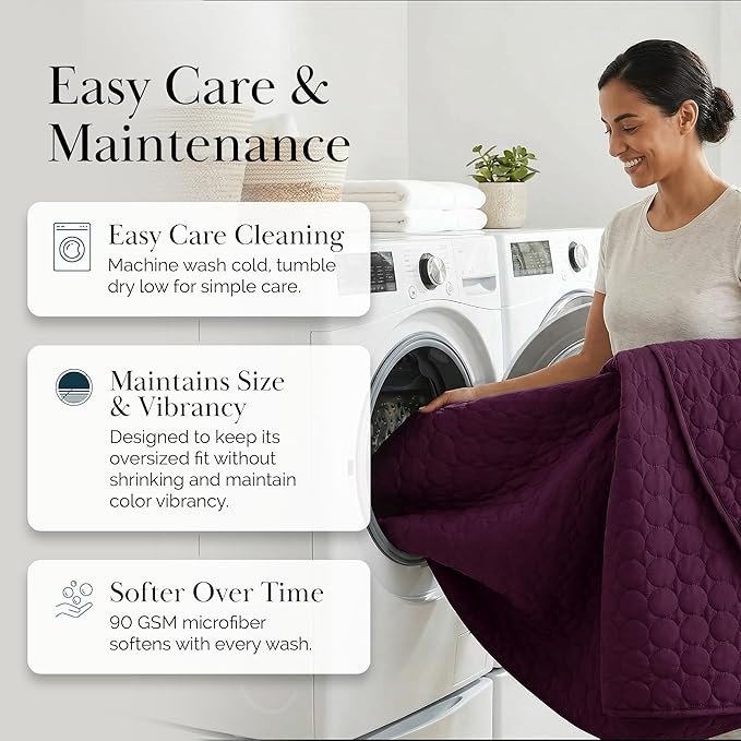 Southshore Fine Living, Inc. Oversized Bedding Quilt, Lightweight Bedding, Twin XL Bedspread, Soft Coverlet 2-Piece Set with One Matching Quilted Pillow Sham, All Season Twin/XL Quilt Set, Purple