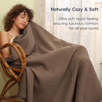 PHF Ultra Soft Waffle Weave Throw Blanket 50"x 60"- Washed Lightweight Breathable Cozy Woven Blanket for Bed - Aesthetic Decor for Couch Bedding Sofa Home Car - Chocolate