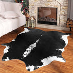 HOMORE Cowhide Rug, Cute Cow Print Rug for Living Room Faux Cow Hide Animal Print Carpet for Bedroom Office Table, 4.6 x 5.2 Feet, Black