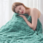 NEWCOSPLAY Super Soft Twin Blanket Mint Green Premium Silky Flannel Fleece 3D Checkered Lightweight Bed Blanket All Season Use (Mint Green Checkered, Twin(60"x80"))