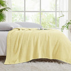 CYMULA Knit Throw Blanket for Couch Yellow - Super Soft Lightweight Plush Fuzzy Fluffy Cozy Blankets and Throws for Sofa Bed, 50 x 60 inches