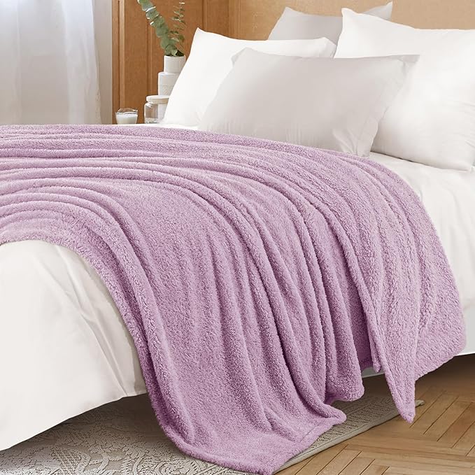 Exclusivo Mezcla Fleece Bed Blankets Queen Size, Ultra Soft, Lightweight and Fuzzy Light Purple Blanket for Women, Home Decor, 90x90 Inches