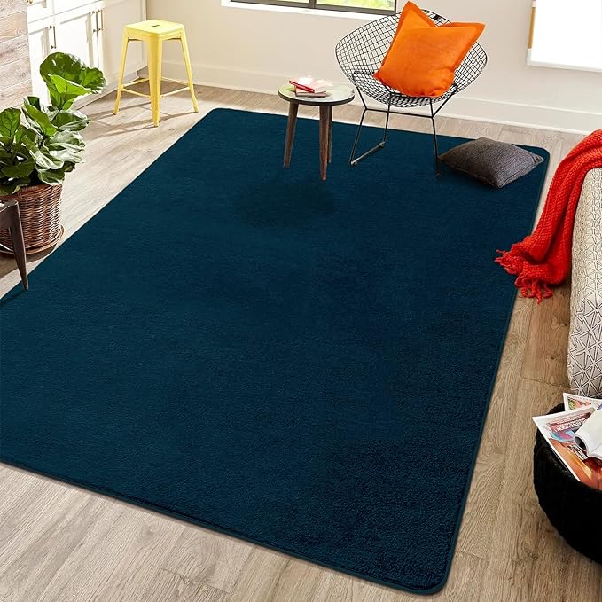 Softlife Navy Blue Area Rug for Bedroom Living Room, Solid Non-Slip 6x9 Fluffy Carpet with Soft Low Pile for Kids Boys Girls, Machine Washable Fuzzy Aethetic Rugs Home Dorm Decor
