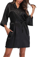 Women's Satin Kimono Robes Short Silky Bathrobe Solid Color/Floral Bridal Wedding Party
