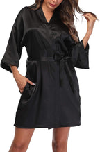 Women's Satin Kimono Robes Short Silky Bathrobe Solid Color/Floral Bridal Wedding Party