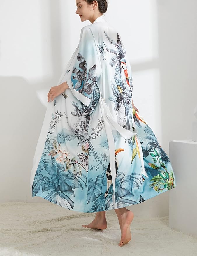 Aensso Long Soft Lightweight Silky Kimonos Robes for Women, Luxury Japanese Floral Womens Kimono Robe