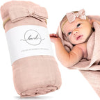 Premium Swaddle Blanket by BWD - Bamboo Viscose & Organic Cotton - Baby Girl Swaddle Set for Newborns and Infants, Muslin Baby Blanket, Ultra-Soft Luxury - 47 Inches (Dusty Blush)