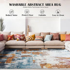 Area Rug 9x12 Washable Rugs Modern Abstract Area Rug Soft Non-Slip Non-Shedding Faux Wool Stain Resistant Floor Carpets for Living Room Bedroom Dining Room Kids Room Home Office (Blue, Grey, Gold)
