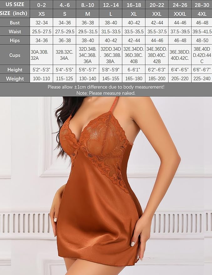 Avidlove Women Lingerie V Neck Sexy Nightwear Satin Sleepwear Lace Chemise Mini Babydoll Nightgown