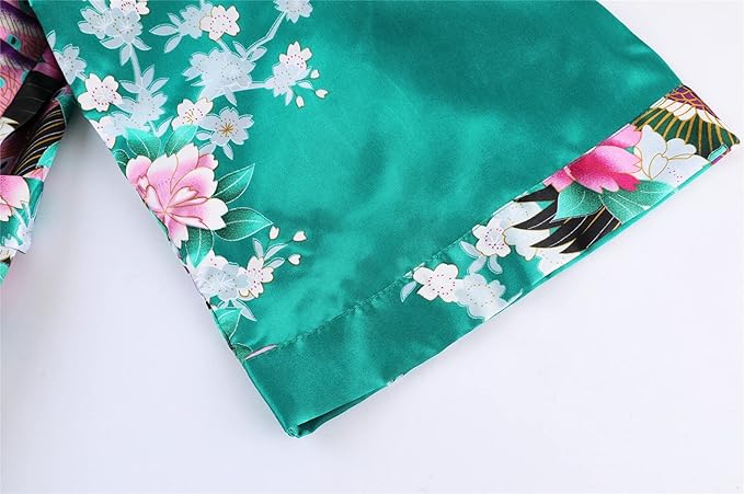 Women's Floral Long Satin Robes Plus Size Long Silk Robes Peacock Floral Kimonos Sleepwear Dressing Gown