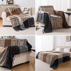 Boho Throw Blanket, Chenille Jacquard Tassels Throw Blankets for Bed Couch Soft Chair， Bohemian Fringe Tassels (Black, S:60x75)
