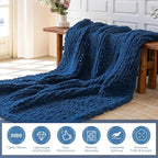 Chunky Knit Blanket - Luxury Soft Cozy 40 * 50 Throw Blanket,100% Woven Blanket Rope Knot Throw Blanket for Couch, Sofa, Home Decor, Gift - Machine Washable (Deep Blue, 40 * 50)