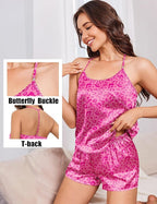 Ekouaer Silk Satin Pajamas Set for Women T-back Lingerie Pjs Cami Top and Shorts Sleepwear Gift for Honeymoon Party