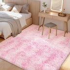 Litanika 5x8 Fluffy Shag Faux Fur Area Rug for Living Room Bedroom, Tie-Dyed Pink High Pile Soft Plush Shaggy Furry Bedside Playroom Dorm Carpet, Non-Slip, Non-Shedding Modern Indoor Floor Rug