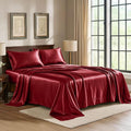 Satin Sheets Full [4-Piece, Burgundy] Hotel Luxury Silky Bed Sheets - Extra Soft 1800 Microfiber Sheet Set, Wrinkle, Fade, Stain Resistant - Deep Pocket Fitted Sheet, Flat Sheet, Pillow Cases