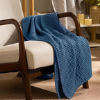 PHF Ultra Soft Waffle Weave Throw Blanket 50"x 60"- Washed Lightweight Breathablee Cozy Woven Blanket - Great for Couch Bed Sofa Home Car - Navy Blue