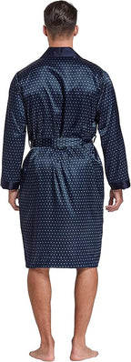 Tony & Candice Men's Satin Robe Lightweight Long Sleeve Silk Kimono Bathrobe with Shorts Set Sleepwear
