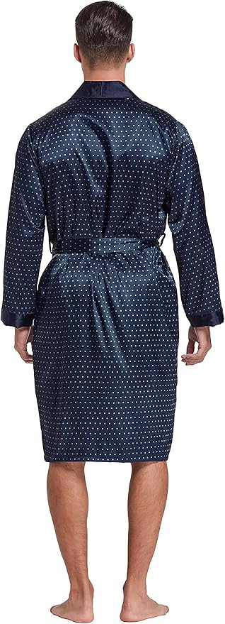 Tony & Candice Men's Satin Robe Lightweight Long Sleeve Silk Kimono Bathrobe with Shorts Set Sleepwear
