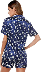 SWOMOG Womens Silk Satin Pajamas Set Short Sleeve Sleepwear Button Down Top and Shorts Loungewear 2 Piece Pjs Set XS-3XL