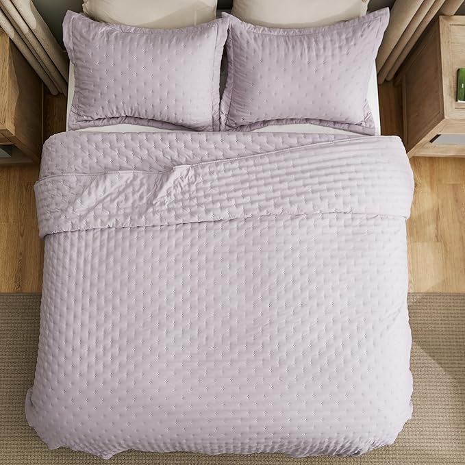 Bedsure Quilts Queen Size - Purple Bedspread Queen Size & Lightweight Comforter, Modern Farmhouse Coverlet with Clover Pattern, Ultra Soft All-Season Bedding, 90 x 96 Inches | Stitch-Free Quilting, Ultra Soft, Lightweight, Machine Washable, Pet-Friendly