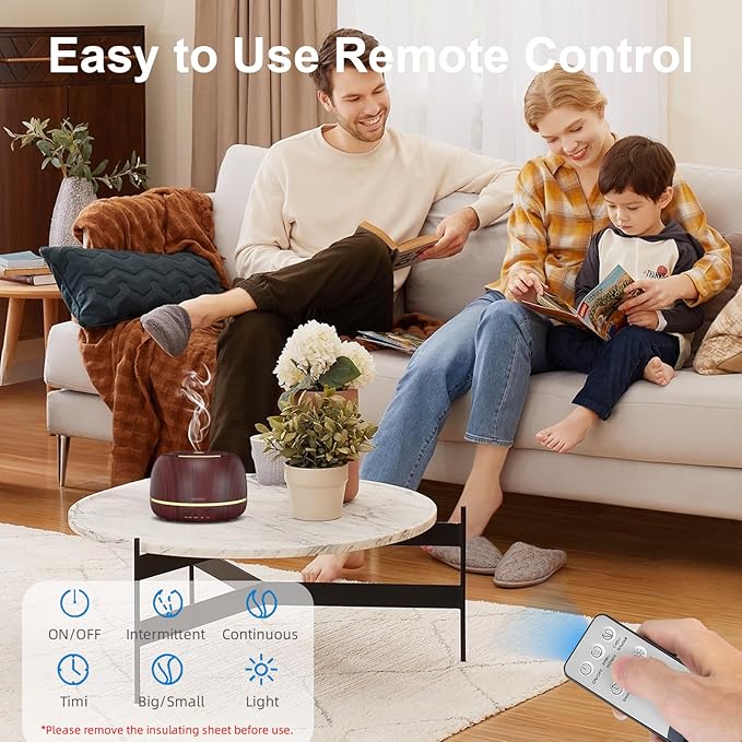 SEEDSEEL 300ML Essential Oil Diffuser, Aromatherapy Diffuser with Remote Control, 4 Timers, 7-Color LED Light and Waterless Auto-Off for Room, Bedroom, Home