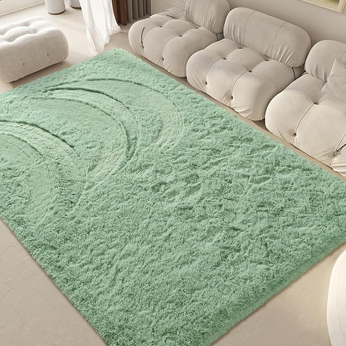 Sage Green Area Rugs 5x8 Feet Rug for Bedroom Living Room, Cute Indoor Shaggy Carpets, Plush Soft Rug for Kids Room, Fluffy Rugs for Girls Boys Nursery Room Home Decor