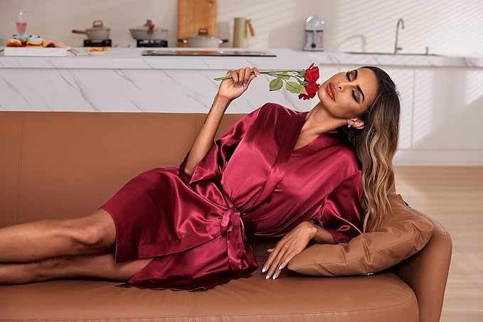 Ekouaer Women's Satin Robe Set Nightgown with Robes Silk Pajama Set 2 Pieces Lingerie Cowl Neck Cami Sleepwear Sets
