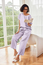 Ekouaer Womens Satin Silky Pajama Set Short Sleeve Shirt with Long Pajama Pant Set Soft PJ Loungewear