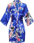 Women's Short Kimono Robes Bride and Bridesmaid Satin Floral Bathrobe Peacock Sleepwear Dressing Gown for Wedding Party