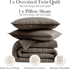 Southshore Fine Living, Inc. Oversized Quilt Bedding Set, Twin XL Quilts with Matching Quilted Pillow Sham, Brick Pattern Stitching, Soft Quilted Coverlet, Lightweight Twin Bedspread Set, Dark Taupe