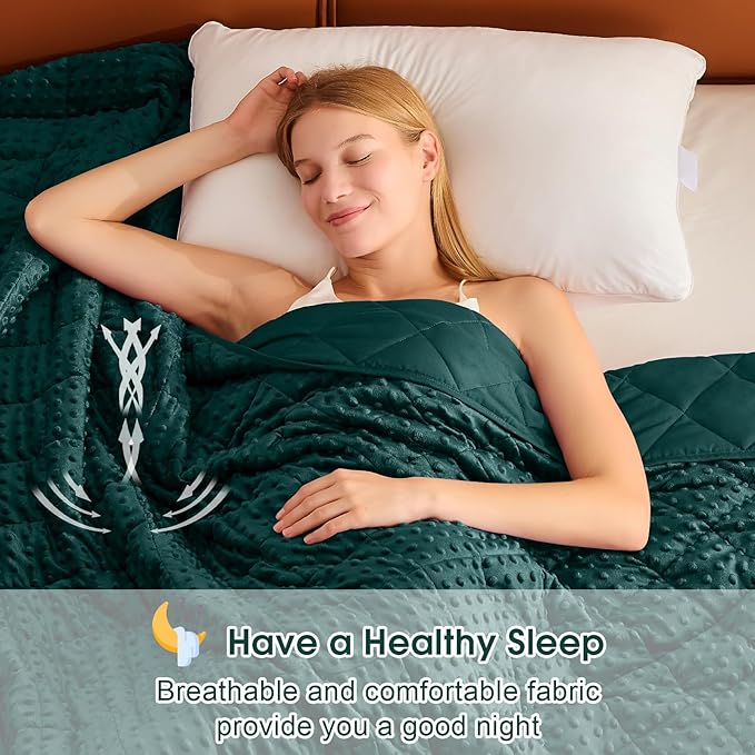 Green Weighted Blanket for Adults 15lbs, 48"x72", Twin Full Size Cooling Minky Heavy Throw Blanket for 120-160lbs, Soft Winter Thick Big Blankets Weighted Comforter Gift for Sleeping