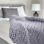 Adyrescia Chunky Knit Blanket Throw | 100% Hand Knit with Jumbo Chenille Yarn (40"x50", Lilac Gray)