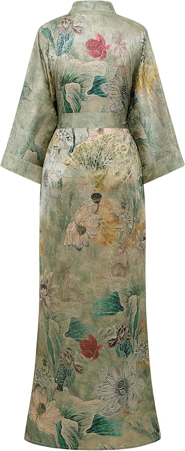 PRODESIGN Kimono Robes for Women - Long Silky Sleepwear Nightgown Bathrobe Floral Dressing Gowns Blouse Bride Bridesmaid Robe