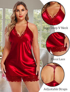 Avidlove Women Lingerie Plus Size Satin Lace Chemise Nightgown Sexy Full Slips Sleepwear L-4XL
