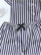 WDIRARA Women's Sleepwear Satin Short Sleeve Shirt and Shorts Pajama Set