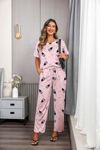 Ekouaer Womens Satin Silky Pajama Set Short Sleeve Shirt with Long Pajama Pant Set Soft PJ Loungewear