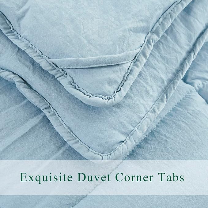 HIG Pre Washed Down Alternative Comforter Set Full - Reversible Chic Quilt Design - Box Stitched with 4 Corner Tabs - Lightweight for All Season - Blue Duvet Comforter with 2 Pillow Shams