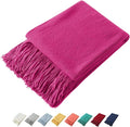 Homiest Decorative Knitted Throw with Fringe, Lightweight Acrylic Knit Blanket, Soft & Cozy Tassel for Couch Sofa Bed (Dark Pink, 50 x 60 Inch)