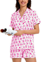 LecGee Womens Silk Satin Pajamas Short Sleeve Loungewear Two-Piece Sleepwear Button-Down Pj Set