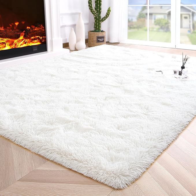 Noahas Fluffy Cream White Area Rugs for Bedroom Living Room,4x5.3 Feet Thick Shag Throw Floor Carpet,Soft Shaggy Non-Slip Plush Dorm Nursery Kids Rug Home Decor Aesthetic