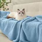 Knitted Throw Blanket 60"X80", Light Blue Knit Throws for Bed, Super Soft Boho Chevron Blankets for Couch Sofa Chair Room Decor, Textured Decorative Farmhouse Cozy Lightweight
