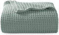 Bedsure Gentlesoft 100% Cotton Blanket Twin XL Size for College Dorm - Cooling Breathable and Soft for Spring Summer, Waffle Weave Twin Blanket for Bed, Dorm Room Essentials, Sage Green, 66x90 inches