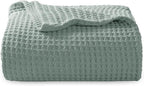 Bedsure Gentlesoft 100% Cotton Throw Blanket for Couch 50x70 inches - Cooling Breathable and Soft for Spring Summer, Waffle Weave Throw Blanket for Office, Sage Green