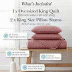 Southshore Fine Living, Inc. Oversized Quilts for King Bed, Soft Coverlet, Lightweight Bedspread, 3-Piece Set with Two Matching Quilted Pillow Shams, All Season Cal/King Quilt, Withered Rose Quilt